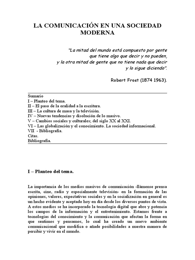 La Comunicación En Una Sociedad Moderna Pdf Conocimiento Escritura