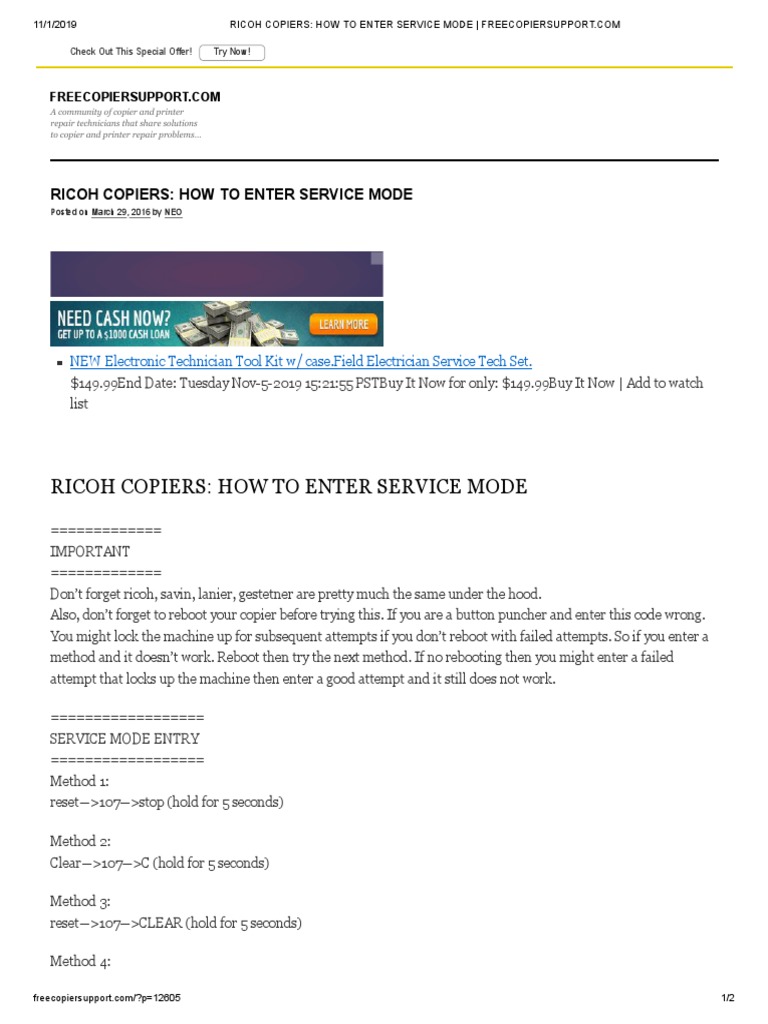 Ricoh Copiers How To Enter Service Mode PDF Photocopier Printer