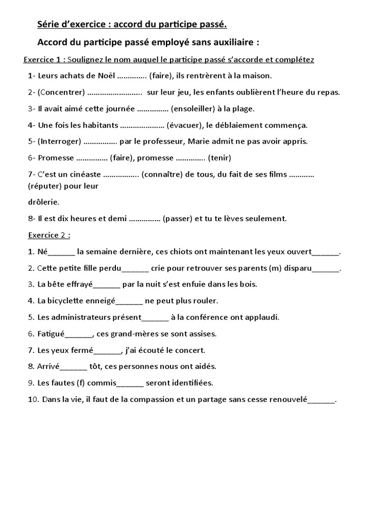 Exercices sur l'accord du participe passé | PDF | Arts du langage et ...