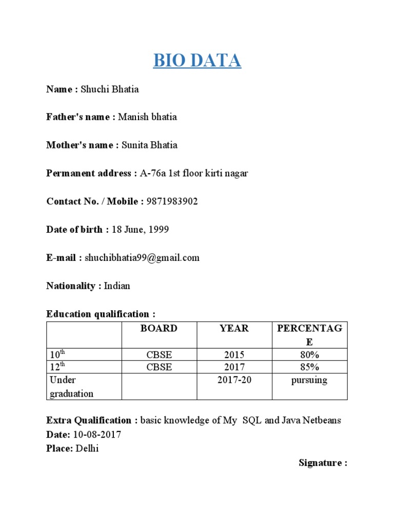 Bio Data | PDF