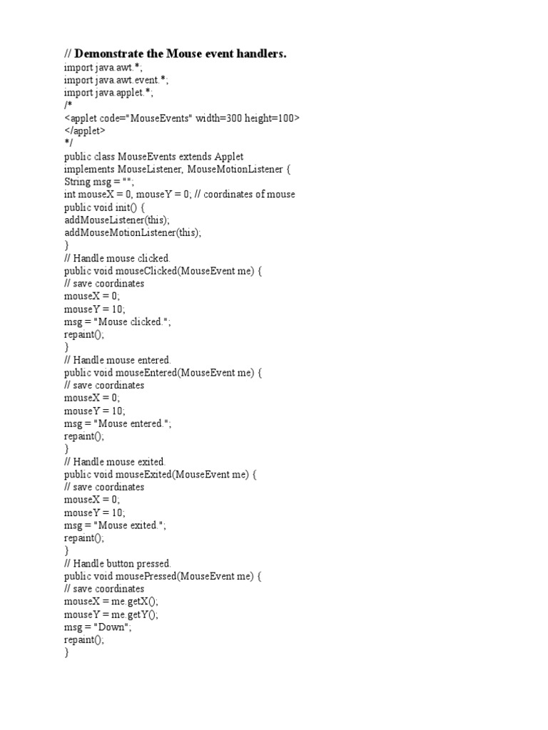 Event Handling Programs | PDF | Java (Programming Language) | Software ...