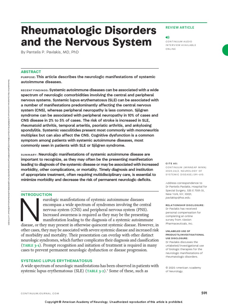Rheumatologic Disorders and The Nervous System.6 PDF Systemic Lupus