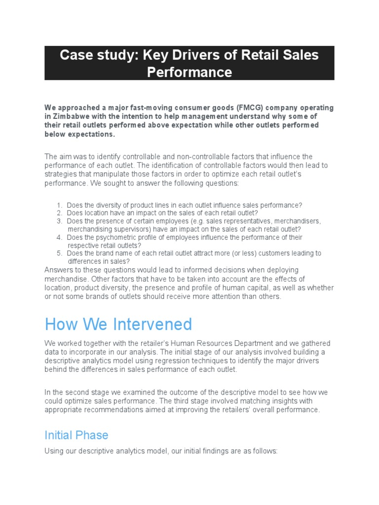 Case Study Key Drivers of Retail Sales Performance PDF Retail Analytics