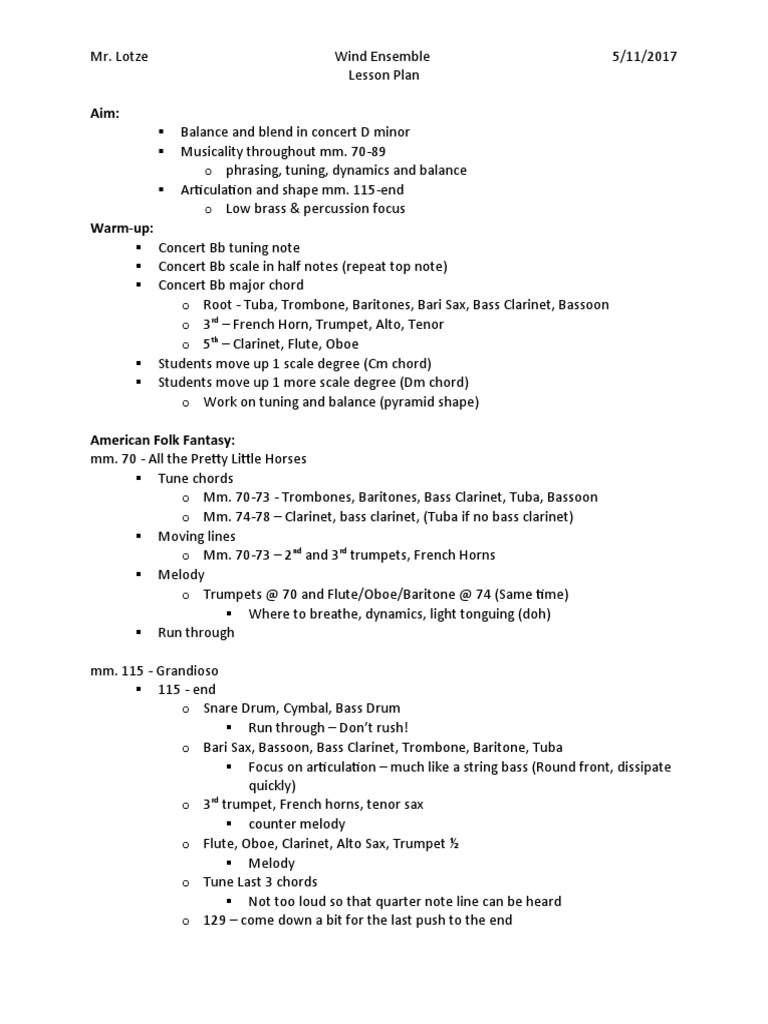 Wind Ensemble Lesson Plan | PDF | Language Arts & Discipline | Poetry