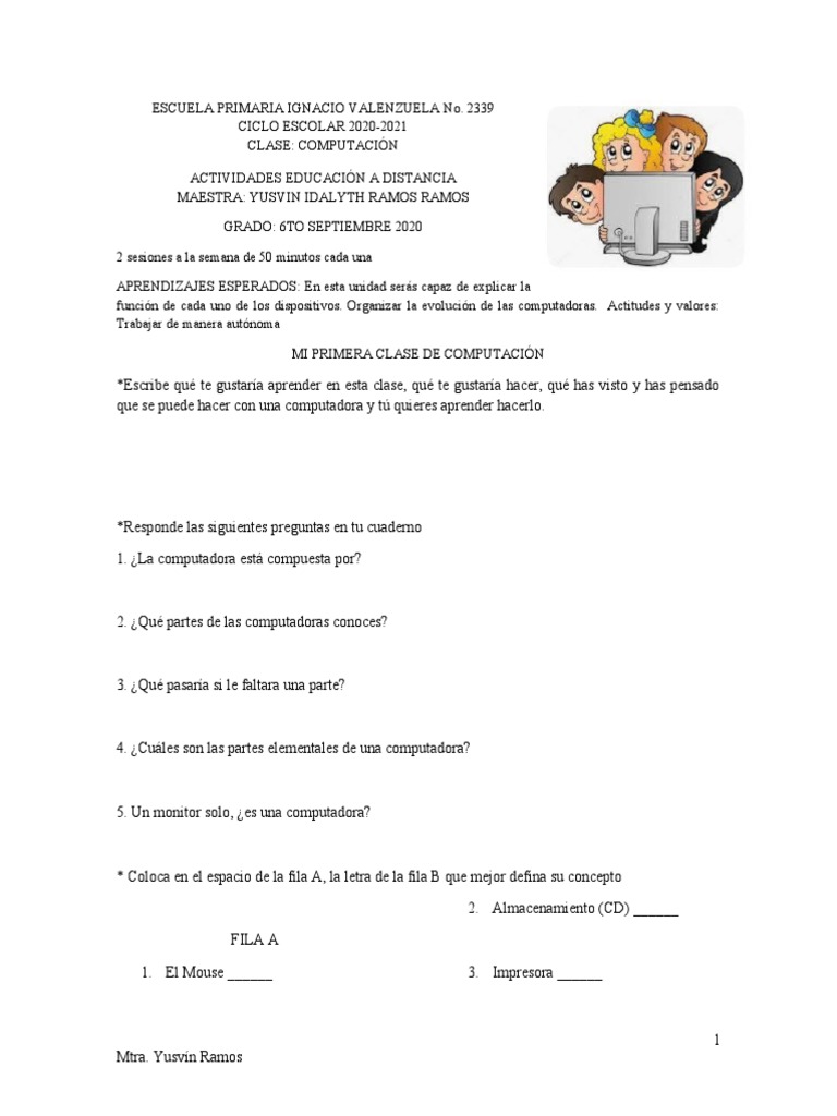 Actividades de Computación 6to Grado | PDF | Hardware de la computadora ...