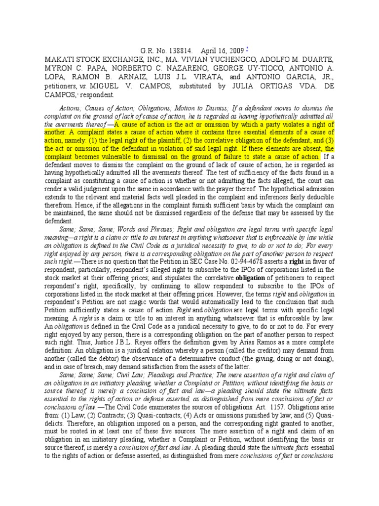 Makati Stock Exchange, Inc. vs. Campos 585 SCRA 120, April 16, 2009