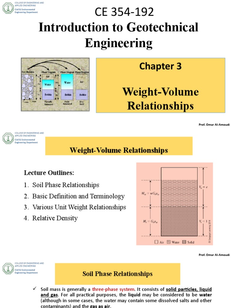 Weight-Volume Relationship - CH 3 | PDF | Density | Physical Sciences