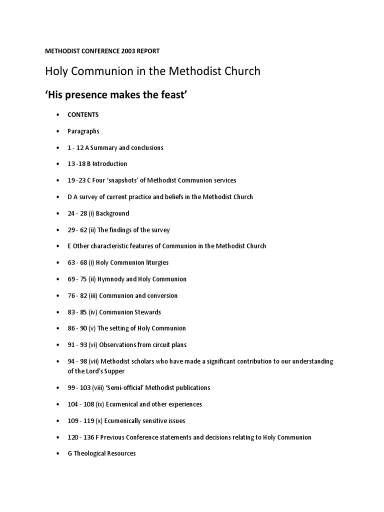 Methodist Beliefs on Holy Communion | PDF | Methodism | Eucharist