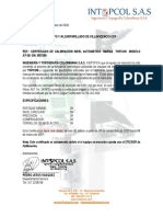 Certificado de Calibración Nivel Automático Marca Topcon Modelo Atg6 SN 9M7208 Eaav Esp Sep 2020