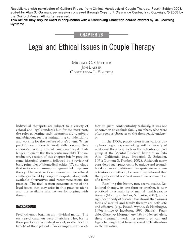 Legal and Ethical Issues in Couple Therapy: M C. G J L G L. S | PDF ...