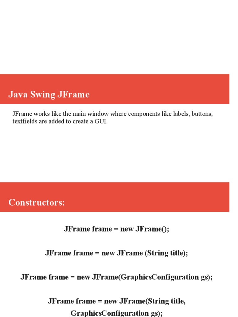 Java Swing JFrame Guide | PDF | Computers