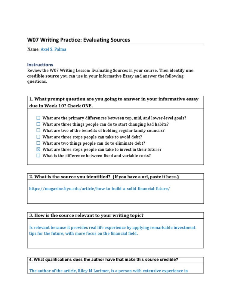 Evaluating Sources for Financial Essays | PDF