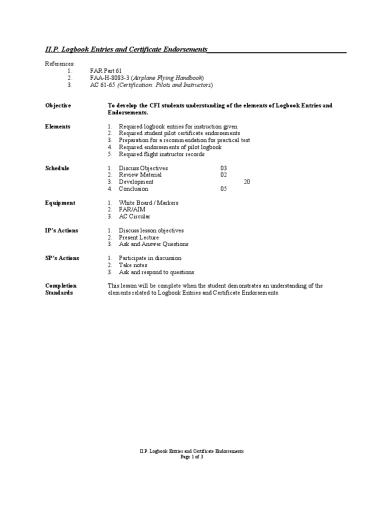 Logbook Entries and Certificate Endorsements | PDF | Flight Instructor ...