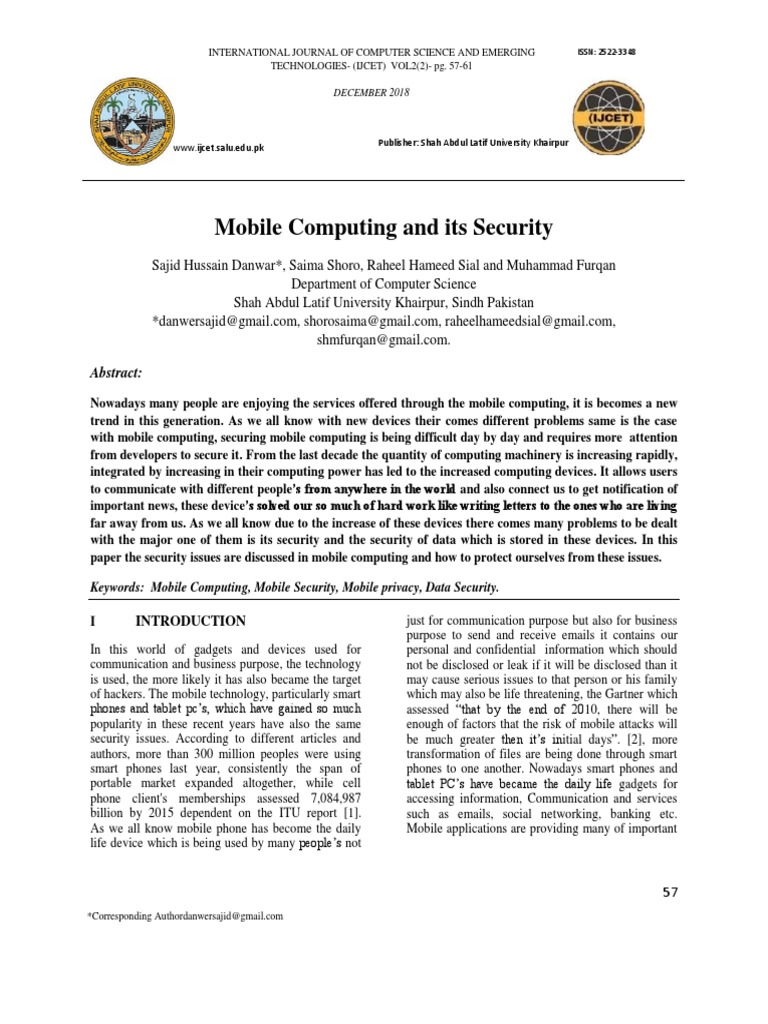 Mobile Computing and Its Security: Abstract | PDF | Wireless Lan ...