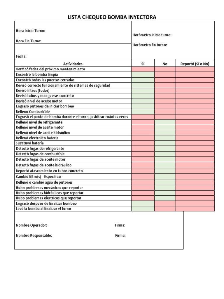 Chequeo Bomba Inyectora | PDF | Bomba | Bienes manufacturados
