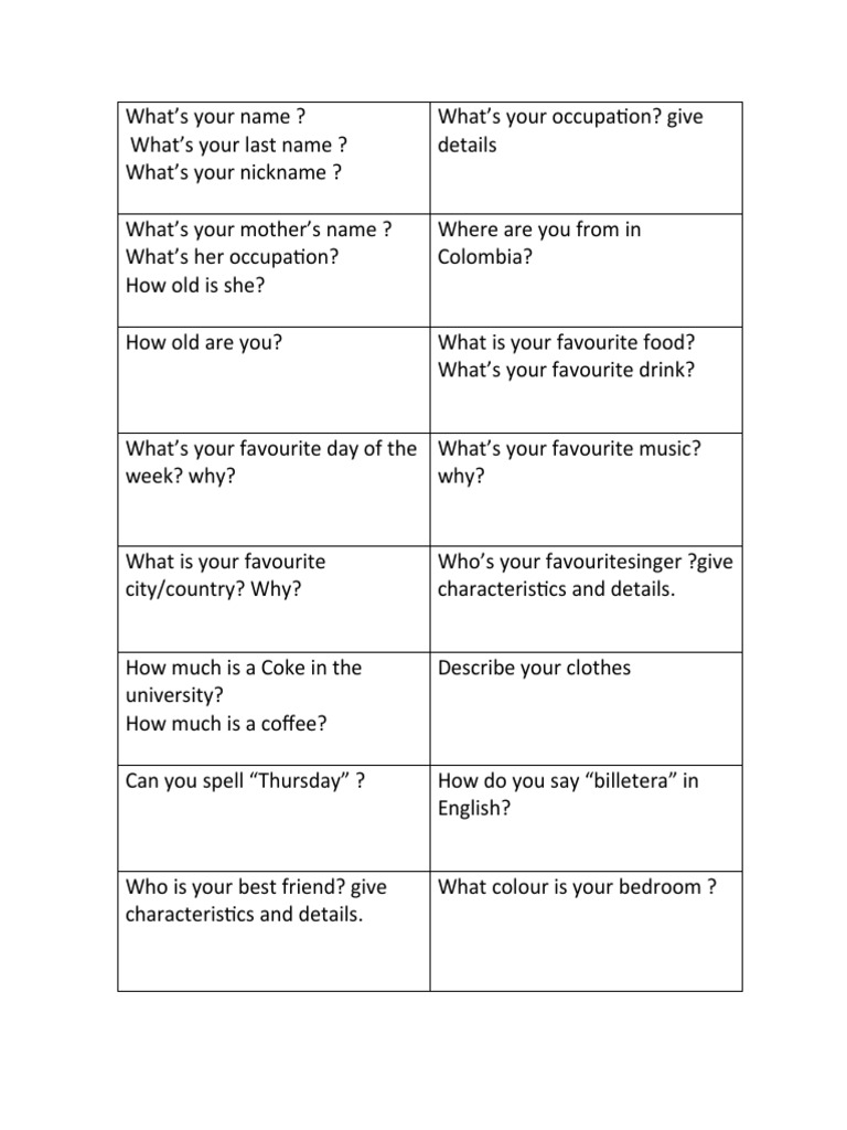 Beginner ESL Speaking Questions | PDF