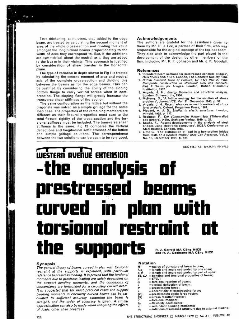 Analysis of Prestressed Beams Curved in Plan With Torsion Restraints at