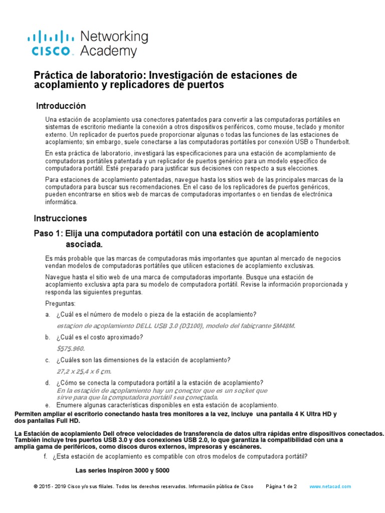 7.1.2.8 Lab Research Docking Stations and Port Replicators PDF USB Ordenador portátil
