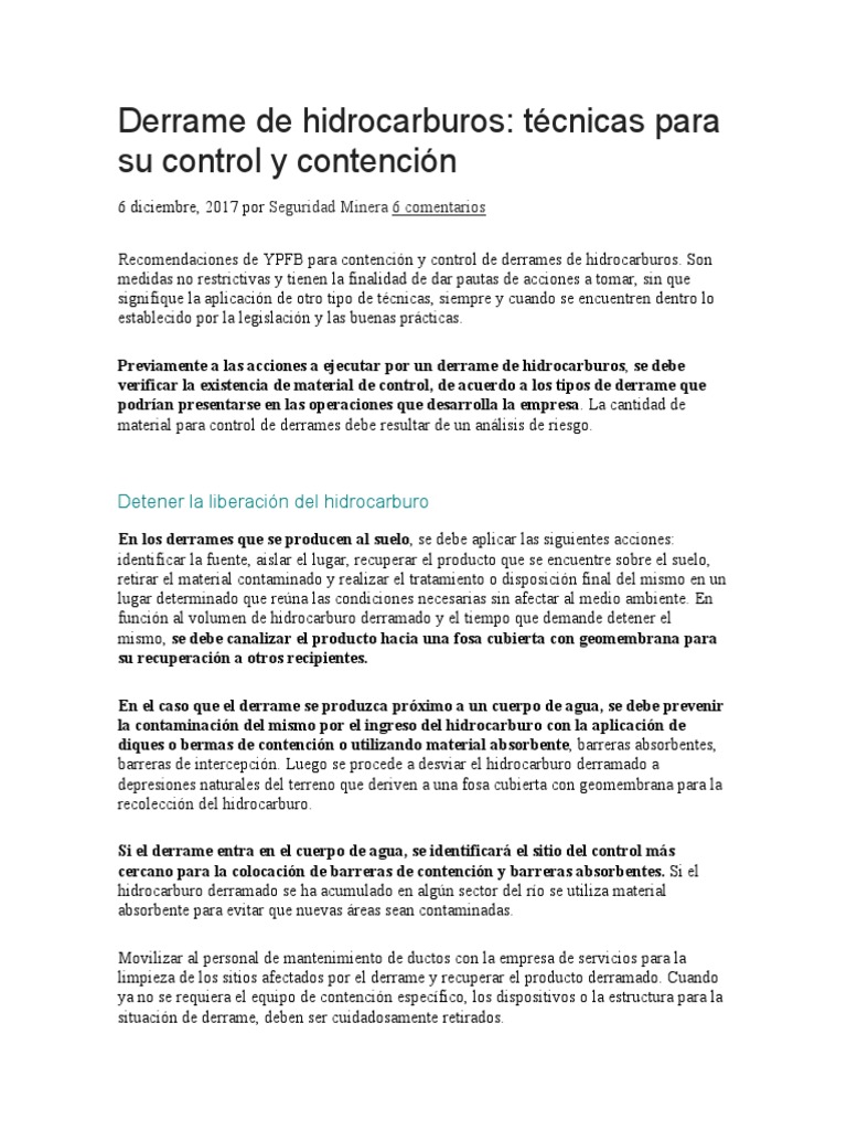 Tecnicas para El Control de Derrame de Hidrocarburos | PDF ...