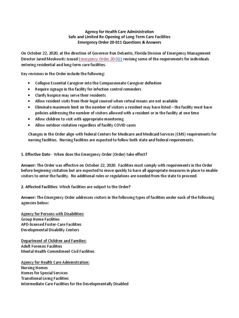 Visitation FAQs Document PDF Nursing Home Care Long Term Care