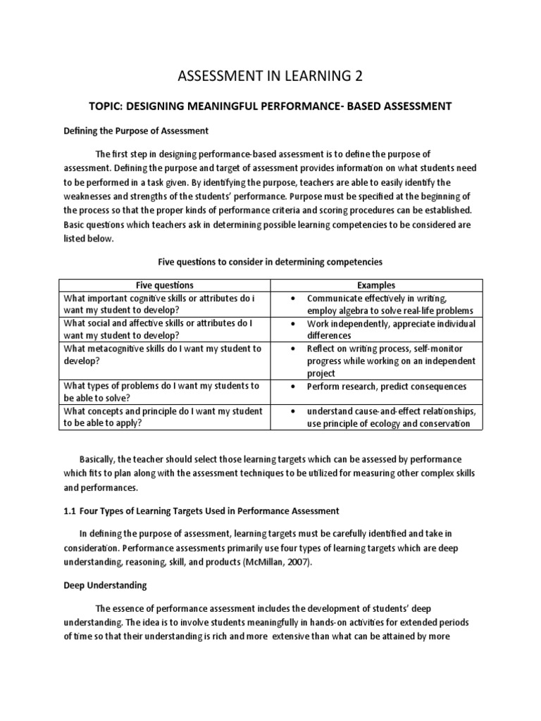Designing Effective Performance Tasks | PDF | Rubric (Academic ...