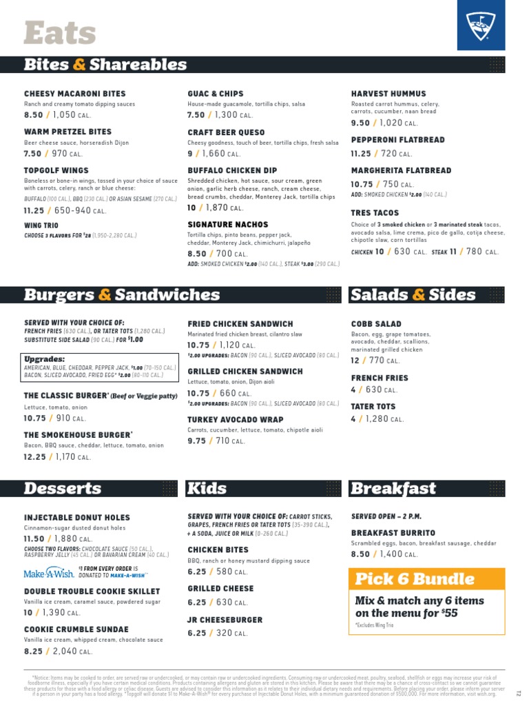 Topgolf outlet food menu