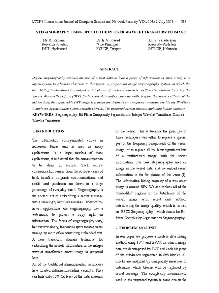 Steganography Using Bpcs To The Integer Wavelet Transformed Image | PDF ...