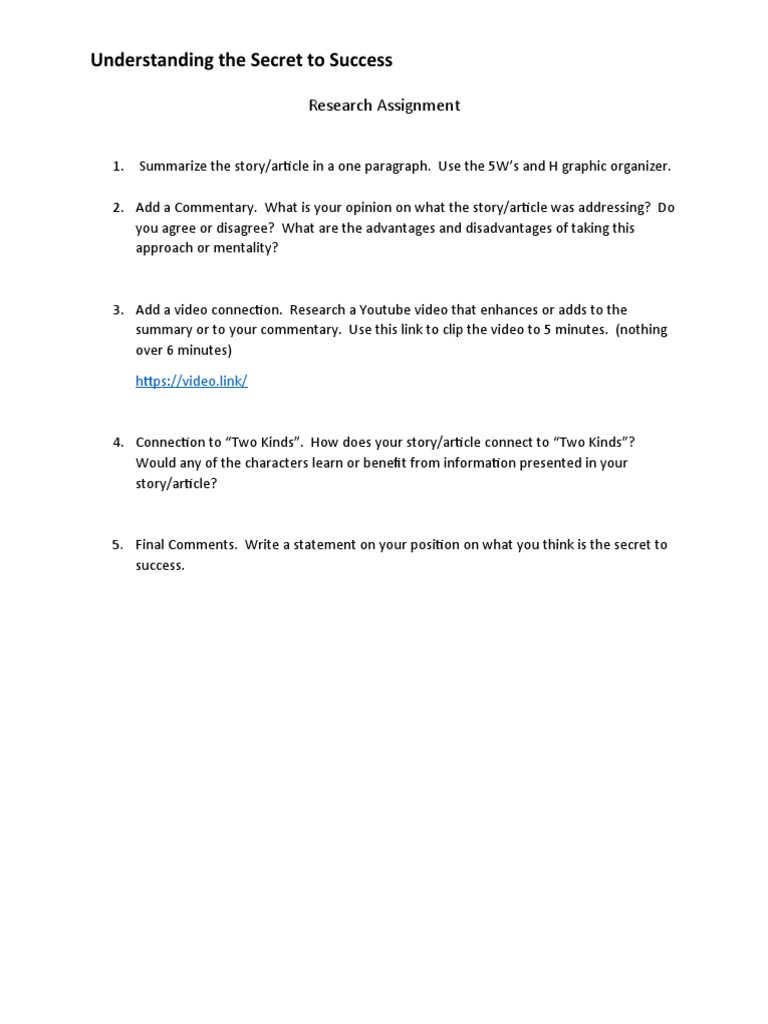 Secret to Success Analysis Guide | PDF