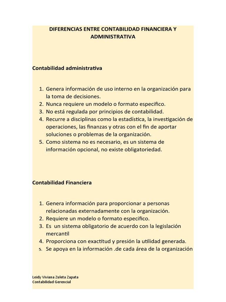 Diferencias entre contabilidad financiera y administrativa | PDF