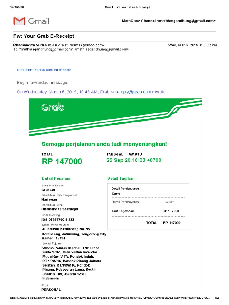 Gmail - FW - Your Grab E-Receipt | PDF
