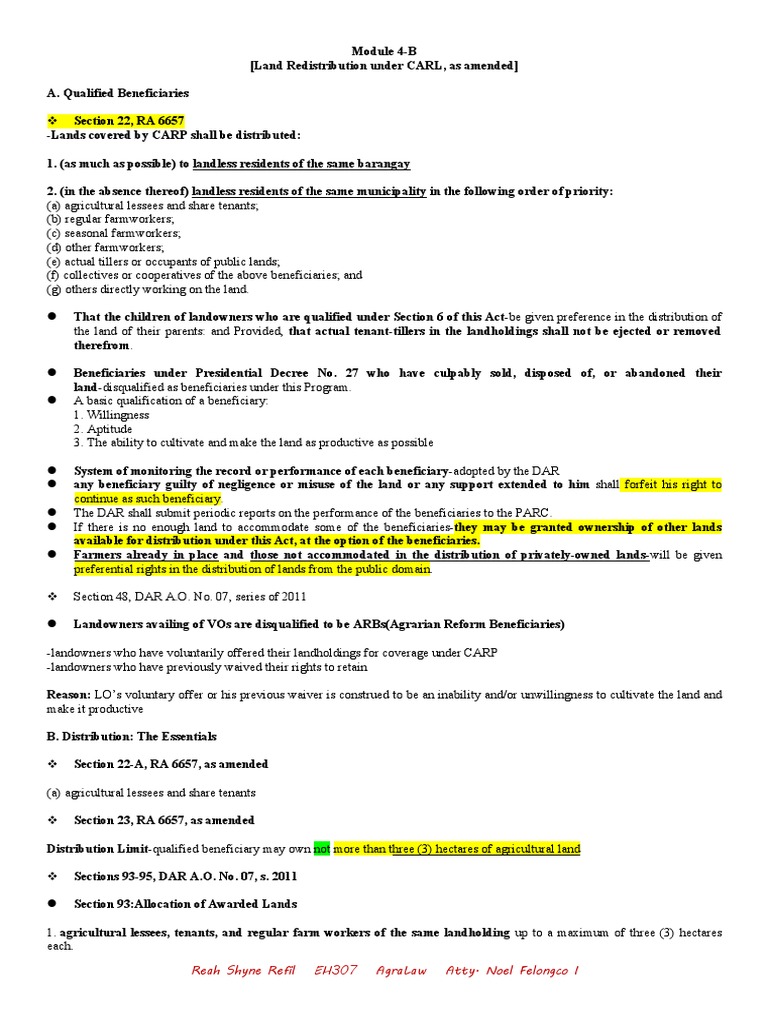 Reah Shyne Refil Eh307 Agralaw Atty. Noel Felongco I PDF Lease Deed