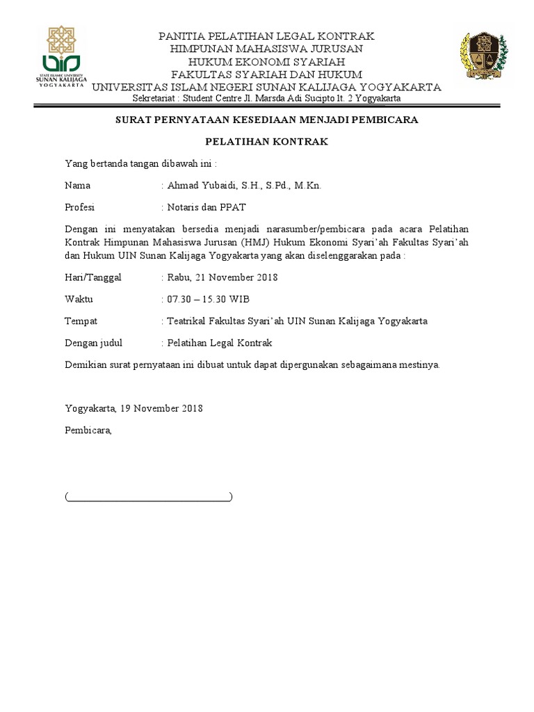 7 - Surat Kesediaan Menjadi Pemateri | PDF