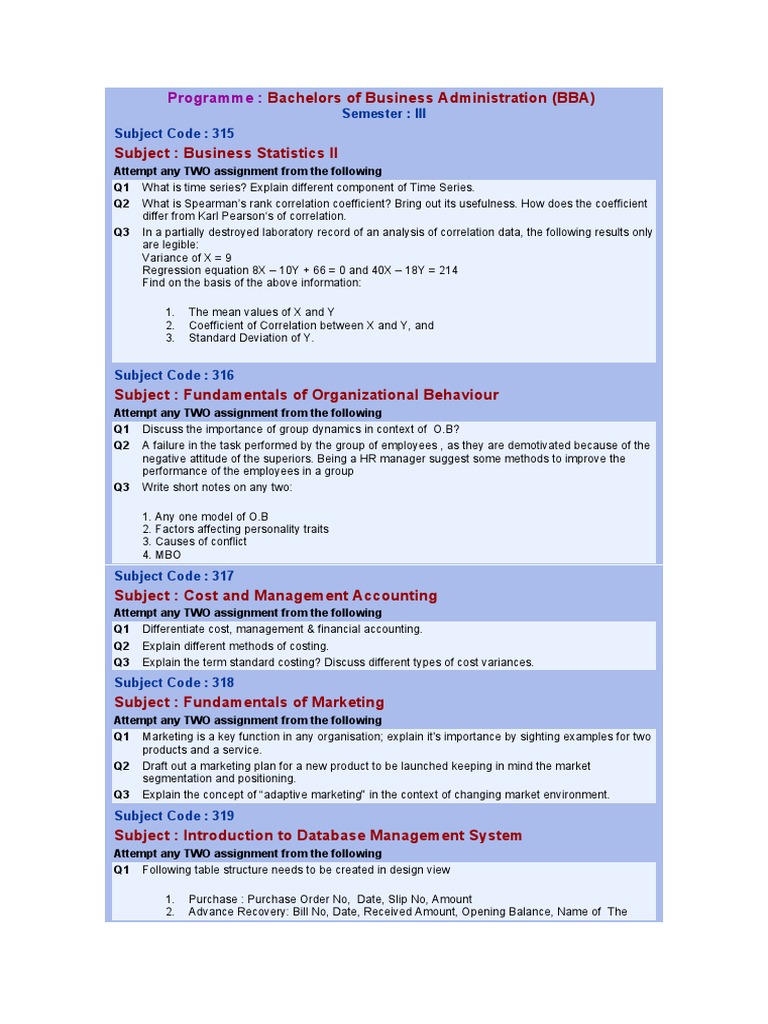 BBA Semester III Assignment Overview | PDF | Correlation And Dependence