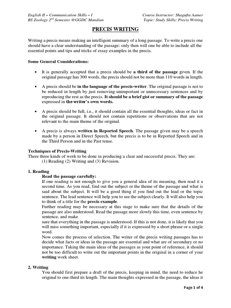 Reading Material On Precis Writing | PDF | Writers | Idea