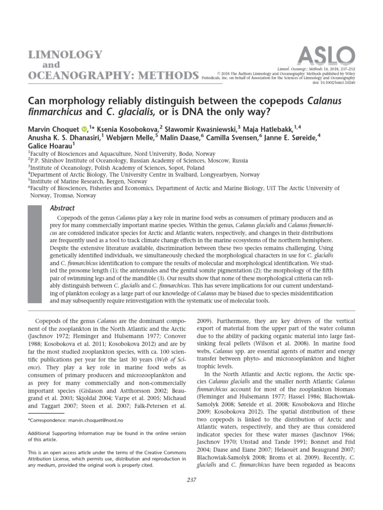Can Morphology Reliably Distinguish Between The Copepods Calanus | PDF ...