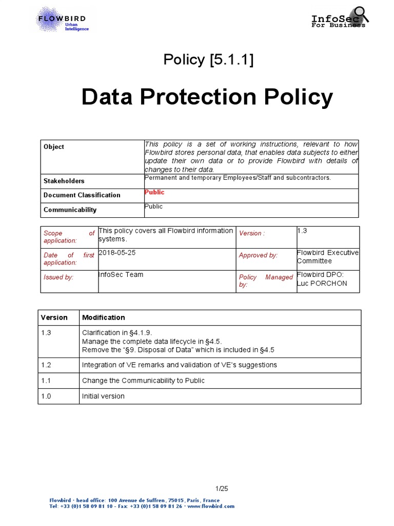 Flowbird Data Protection Policy Overview | PDF | Information Privacy ...