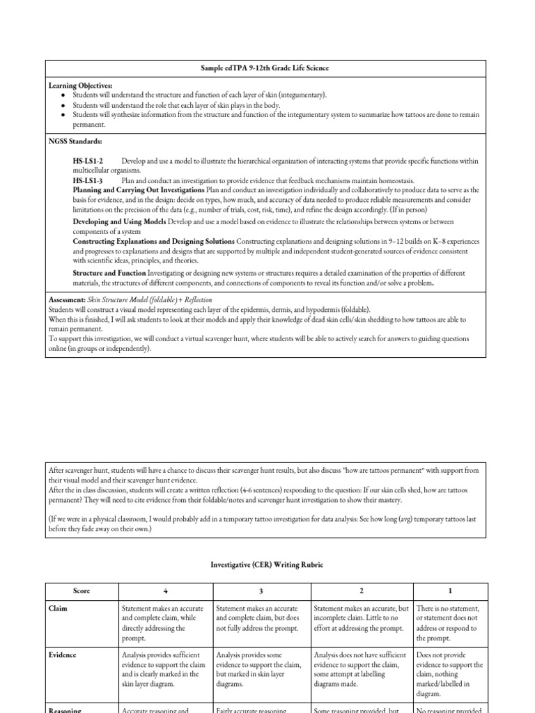 Martha Alvarez - Edtpa Exit Ticket | PDF | Integumentary System | System