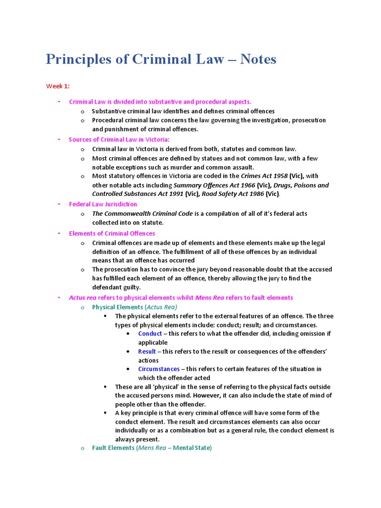 Principles of Criminal Law - Notes: Week 1 | PDF | Mens Rea | Burden Of ...