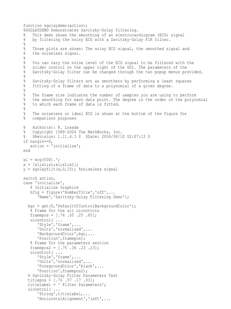 Matlab Code For Ecg | PDF | Signal Processing | Algorithms