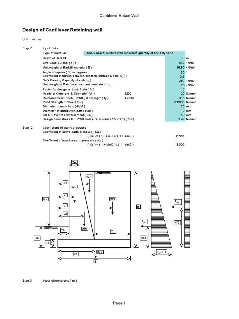 Cantilever Retaining Wall Design Guide | PDF | Concrete | Civil Engineering