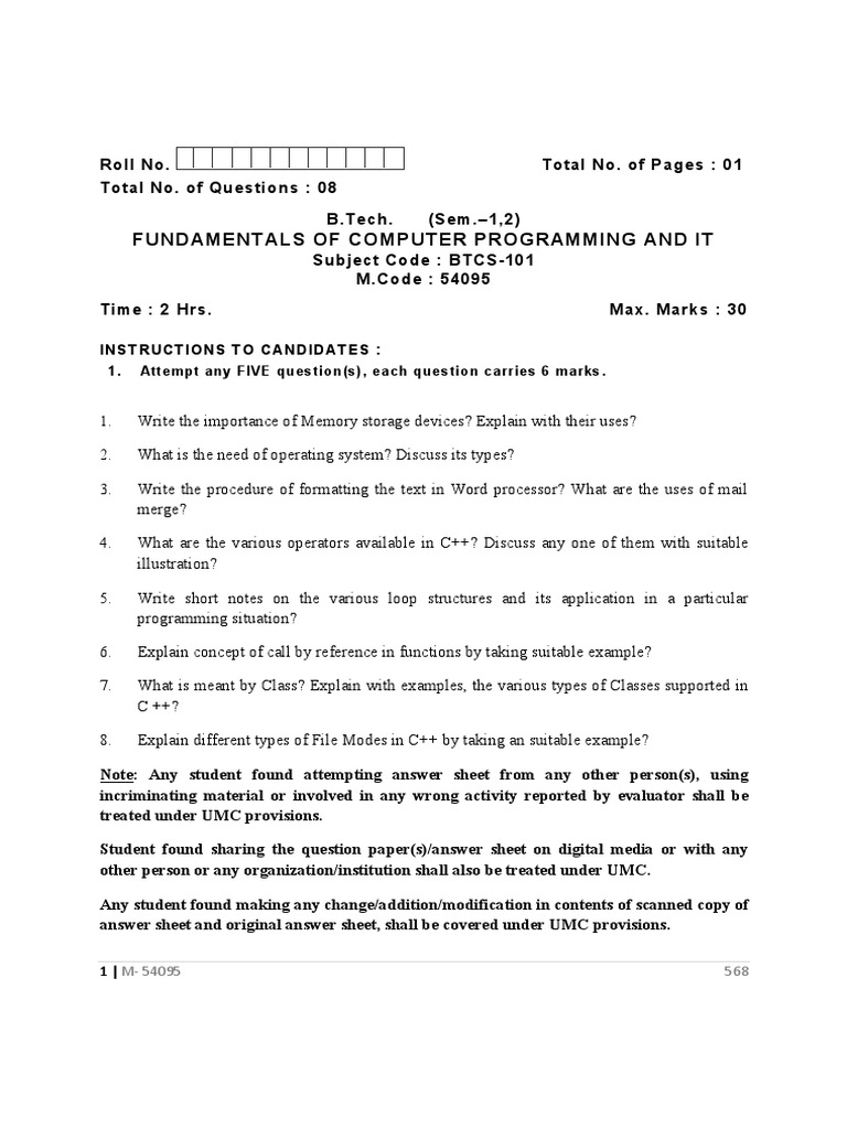 Computer Programming Exam Guidelines | PDF | Computers