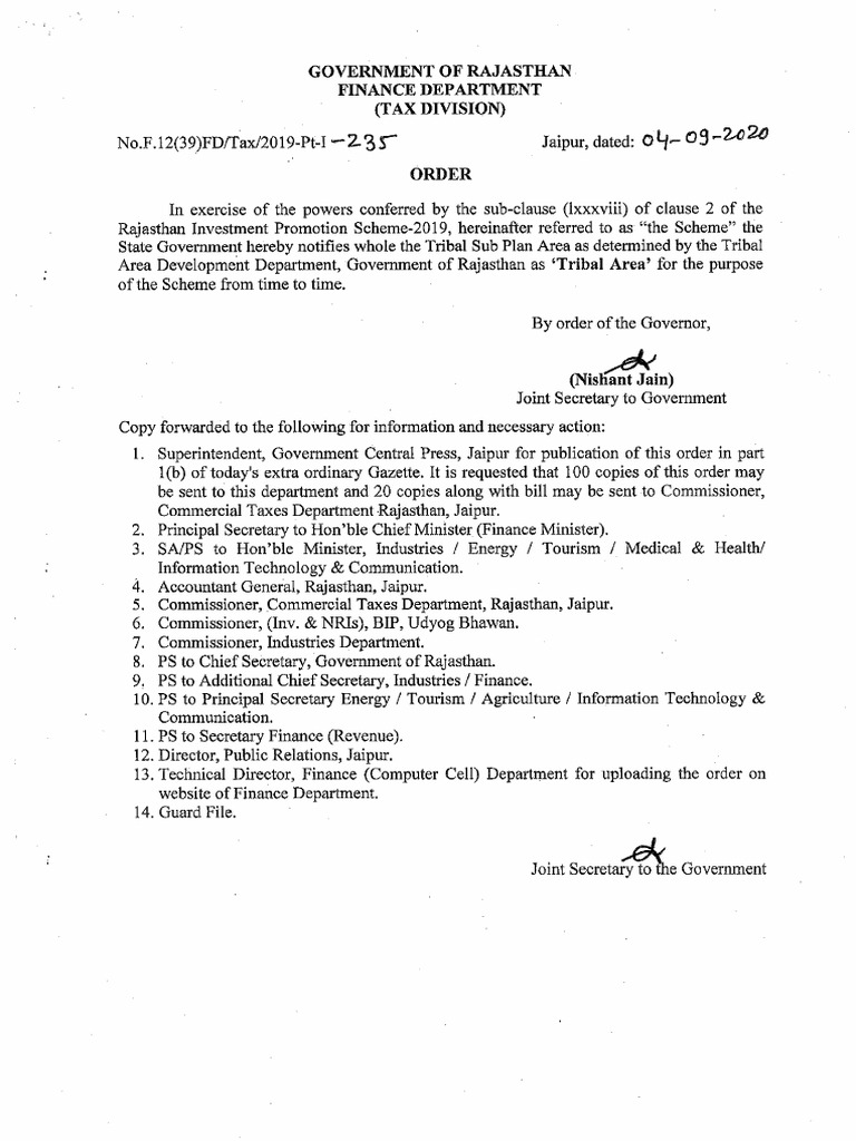 Government of Rajasthan Finance Department (Tax Division) PDF