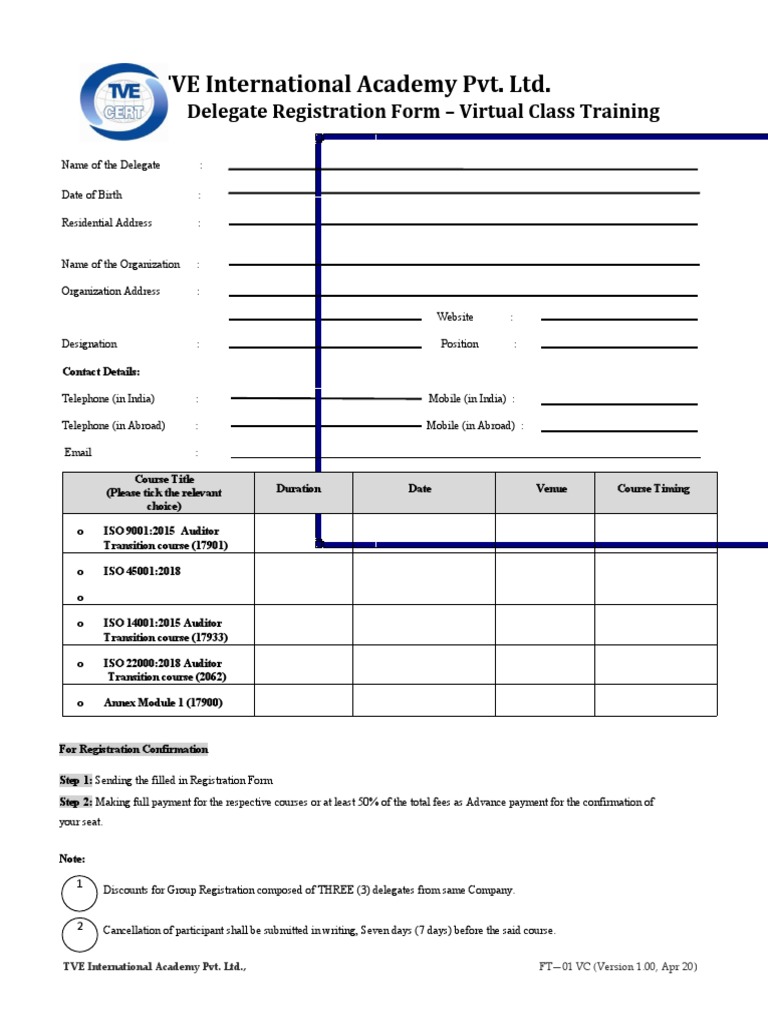TVE International Academy Pvt. LTD.: Delegate Registration Form ...