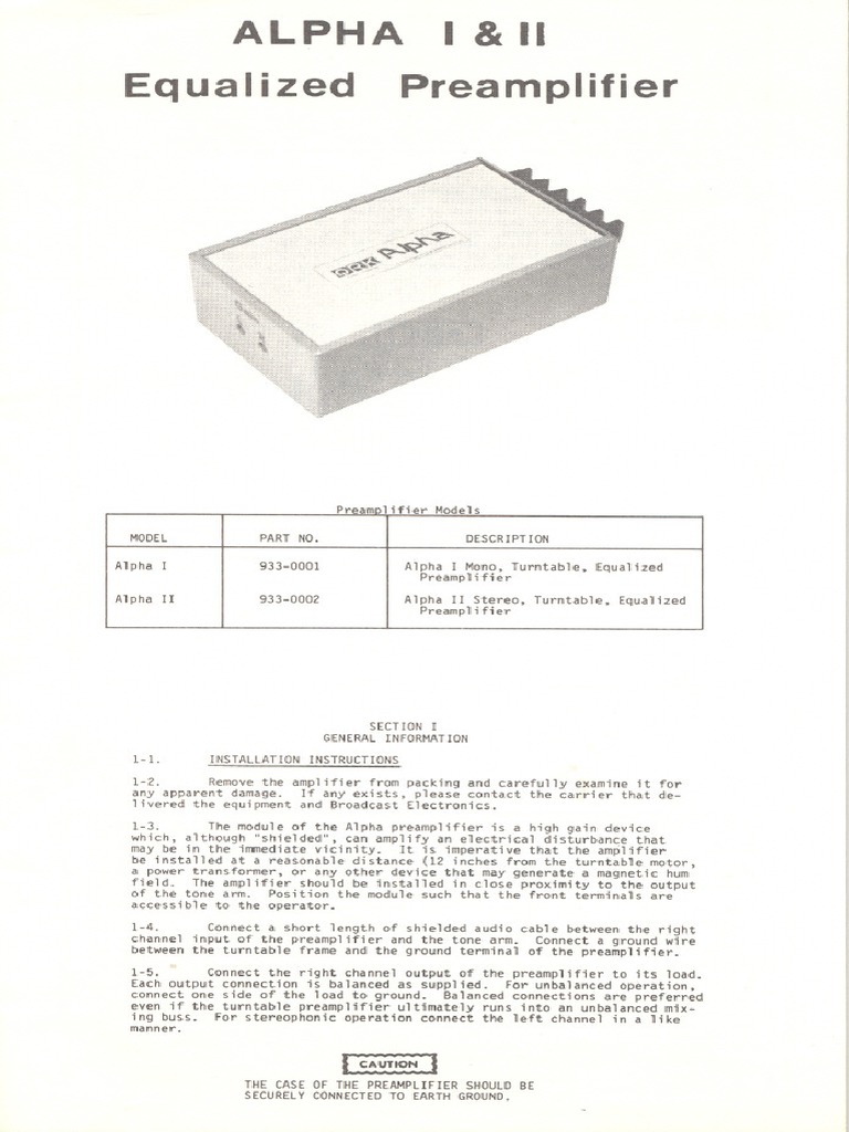 Alpha Preamplifier Installation Guide | PDF | Phonograph | Amplifier