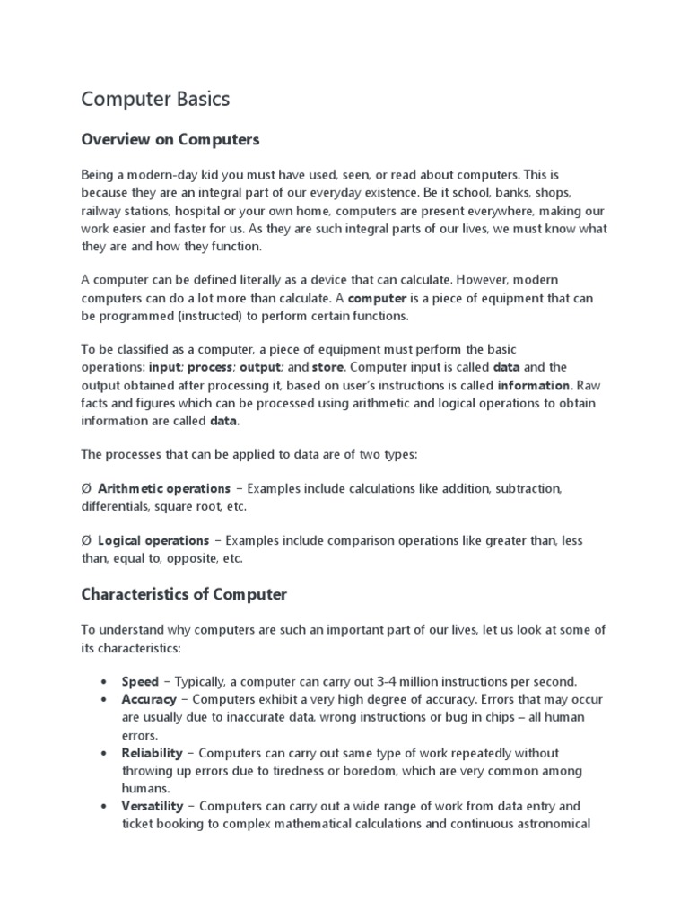 Computer Basics: Overview On Computers | PDF | Tablet Computer ...