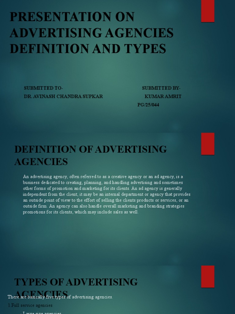 Presentation On Advertising Agencies Definition and Types | PDF