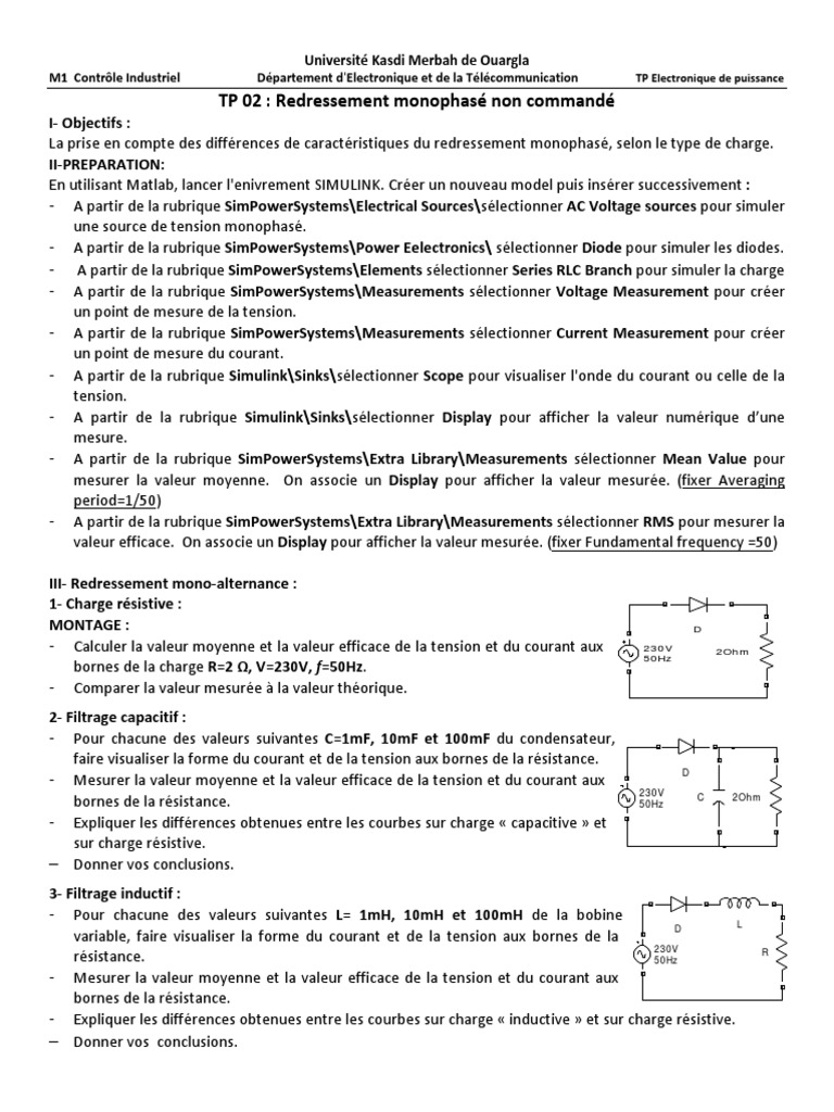 TP2 Elp Ci PDF | PDF | Redresseur | Puissance (physique)