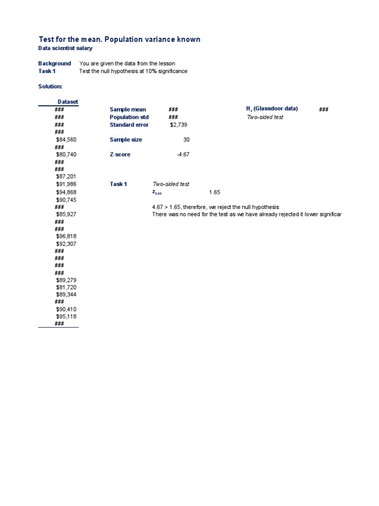 Test For The Mean. Population Variance Known | PDF