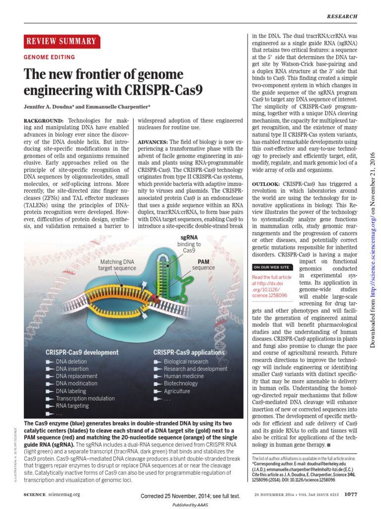 Genome Editing. The New Frontier of Genome Engineering With CRISPR-Cas9 ...