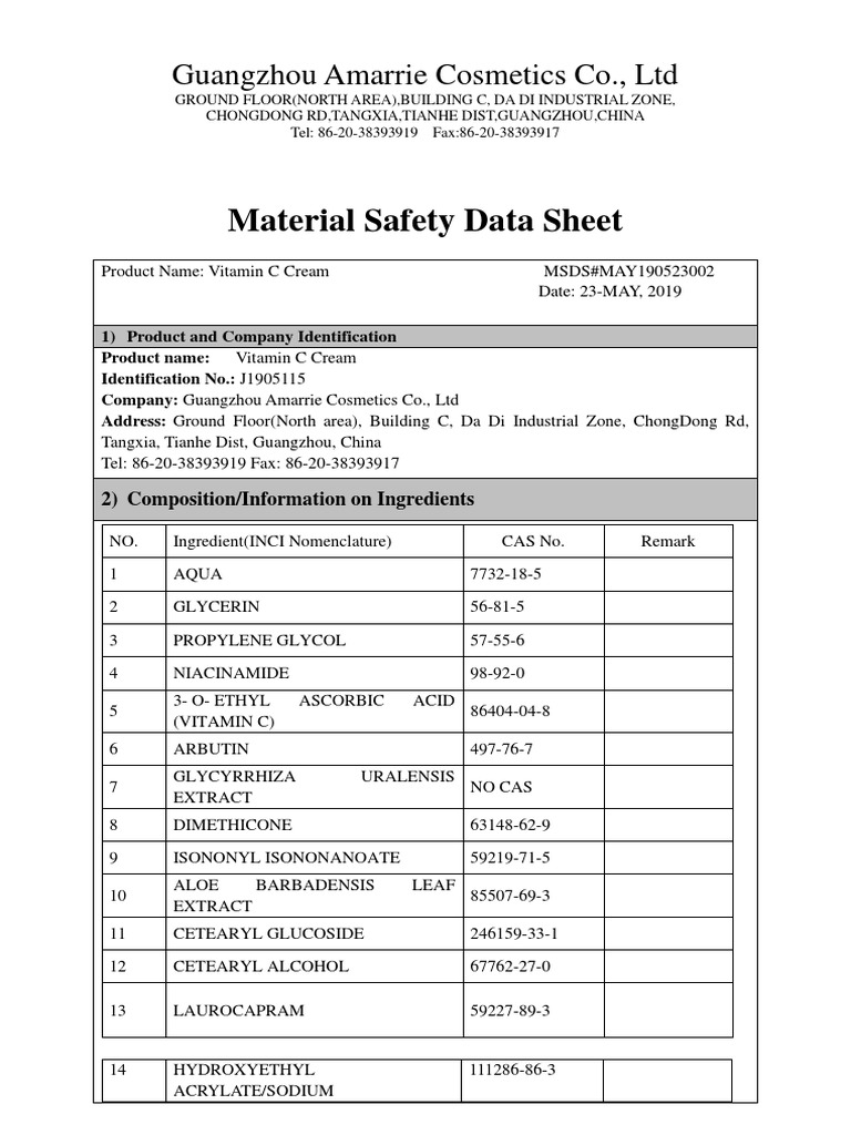 MSDSVitamin C Cream.2 PDF Toxicity Water